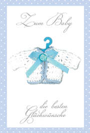Faltkarte "Zum Baby die besten Glückwünsche", blau - 5 Stück Faltkarte "Zum Baby die besten Glückwünsche", blau - 5 Stück